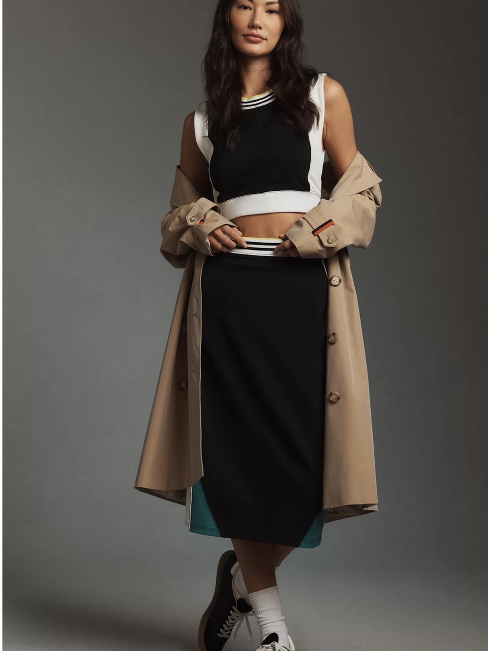 Anthropologie Full Court Midi Skirt And Cropped Tank Set